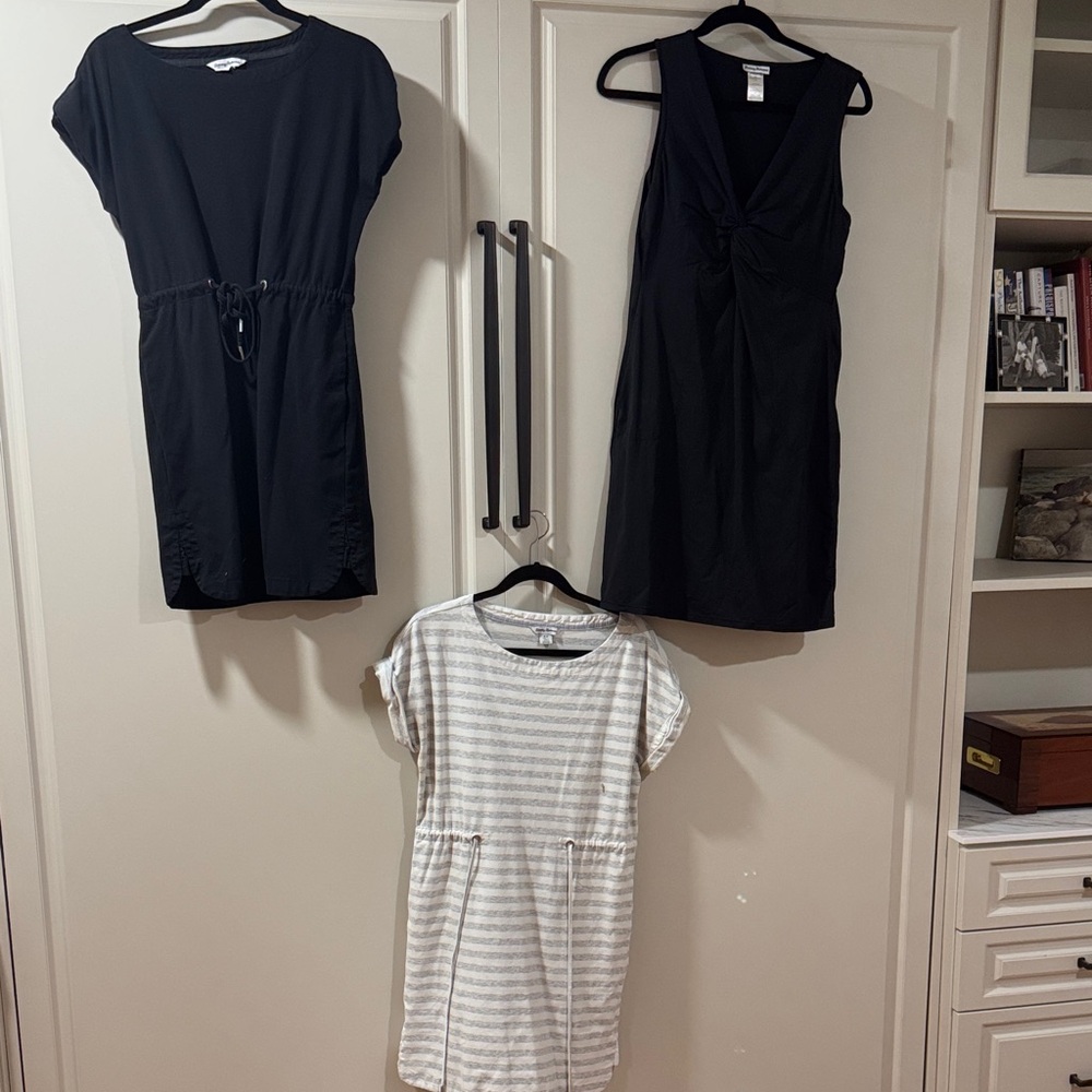 All 3 Tommy Bahama Black and Gray Striped Mini Dresses for the price of $25